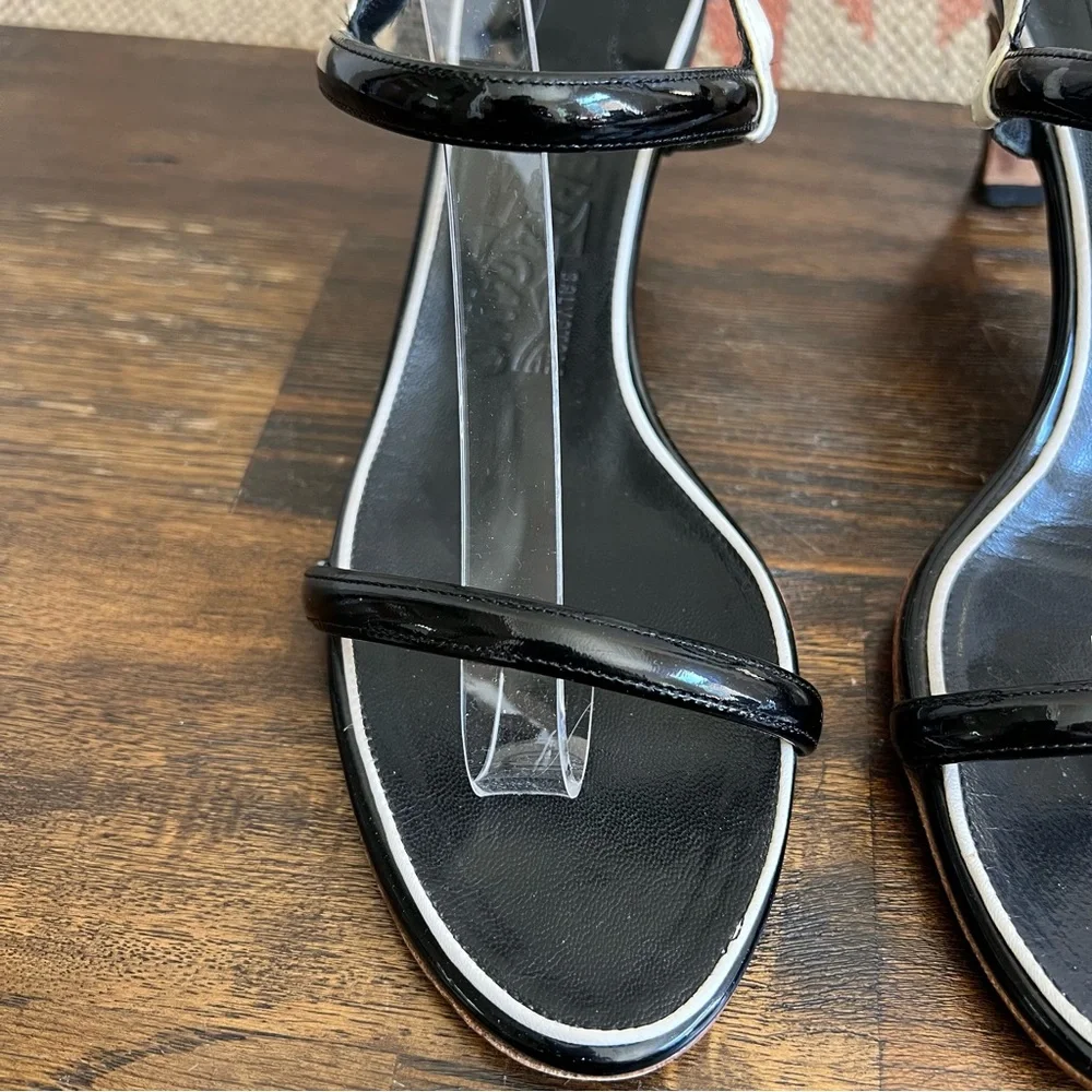 Salvatore Ferragamo Black Leather White Trim Strappy Slingback Sandals 9.5B